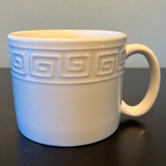 LYNNS Sigma Pattern All White Stoneware Mug with Embossed Greek Key Design - Picture 2 of 13